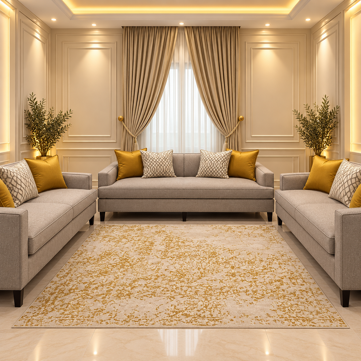 Elegant Symmetrical Living Room with Gold Accents Elegant Symmetrical Living Room With Gold Accents - Image 1